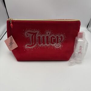 Juicy Couture Makeup Bag Velour Red‎  Includes 1 Travel Toiletry Bottle NWT